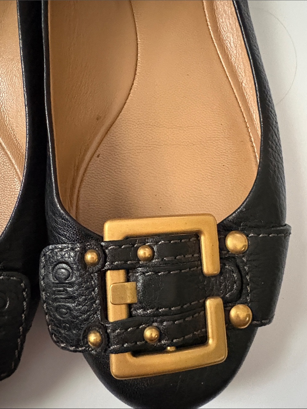 Chloe’ black pebbled leather flats goldtone buckle Sz 5.5-6 - Picture 8 of 8